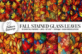 Stained Glass Fall Leaves Digital