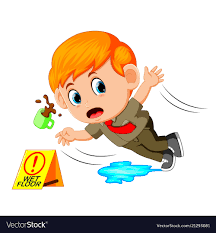 boy slipping on wet floor royalty free