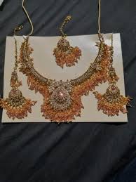 indian jewellery set pink and gold