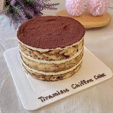 Soft & fluffy tiramisu chiffon cake with cream cheese frosting and whipped cream recipe. Tiramisu Chiffon Pandanese