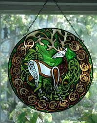 Herne Stag Stained Glass Celtic Art By