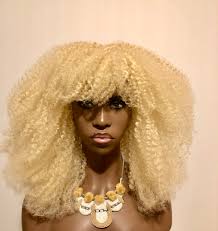 Looks exactly like the photo. Exclusive Platinum Blonde Textured Afro Wig Katwe Kinky Ha