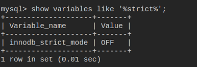 set variable innodb strict mode to off