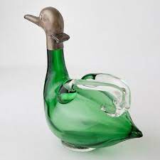 Vintage Green Bohemian Glass Duck