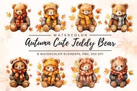 autumn cute teddy bear clipart graphic
