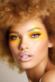 caucasian model with curly afro hair