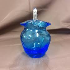 Hand Blown Blue Glass Vase Basket With