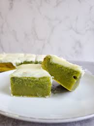 baked matcha mochi with a white