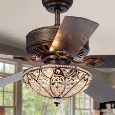 Gliska 52 Inch 5 Blade Rustic Bronze Lighted Ceiling Fans W Crystal Shade Optional Remote Control Incl 2 Color Option Blades