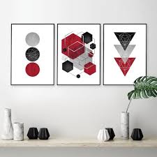 Printable Art Red Black Grey Silver Set