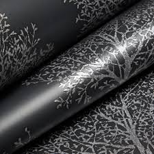 fine décor trees black foliage wallpaper