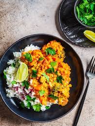 red lentil dal and rice bowls the
