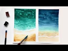 Miyaz paint brushes will help you get started! Watercolor Beach Tutorial For Beginners Easy Watercolor Ideas Youtube Beach Watercolor Watercolor Ocean Easy Watercolor