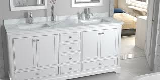 D double bath vanity in white with cultured marble vanity top in white with white basins. Deborah Collection Wyndham Collection
