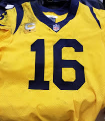 Er spielt für die los angeles rams in der national football league (nfl). Nfl Auction California Fire Relief Rams Jared Goff Game Worn Jersey Mnf 11 19 18