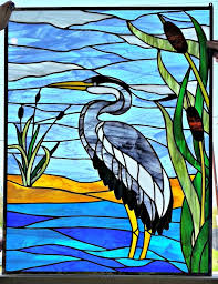 P 109 Heron Stained Glass Panel
