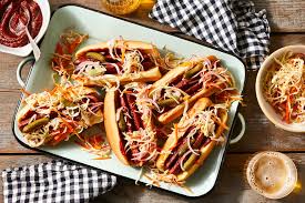 hot dogs with barbecue sauce coleslaw