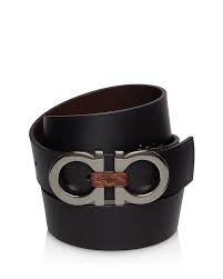 Mens Textured Reversible Belt With Shiny Gunmetal Tone Double Gancini Buckle