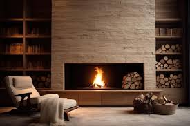 House With Travertine Fire And Wood Pieces