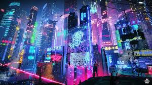 colorful neon city 1440p resolution