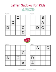 4x4 letter sudoku puzzles for kids