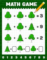Green Forest Trees Math Game Worksheet