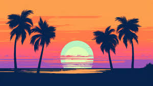 sunset palm trees silhouette minimalist
