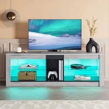 55 Inch Entertainment Center Led Tv Stand Up To 65 Inch Tvs For Living Room 55 Inches Light Grey