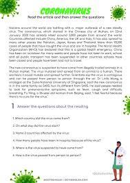 Summary read the sentences from the reading passage. Reading Comprehension Coronavirus English Esl Worksheets For Distance Learning And Physical Classrooms