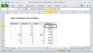 between two numbers excel formula