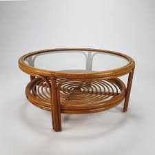 Vintage Rattan Coffee Table With Glass
