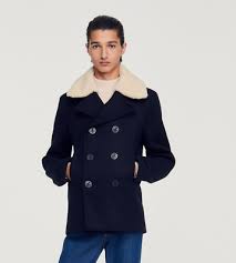 Sandro Pea Coat With Sheepskin Collar