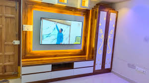 tv unit design with pooja mandir