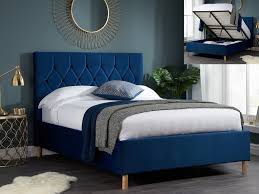 Midnight Blue Fabric Ottoman Bed Frame
