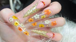 real fall flowers acrylic nail tutorial