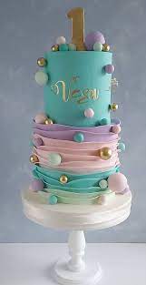 25 Cute Baby Girl First Birthday Cakes Pastel Layered Birthday Cake gambar png