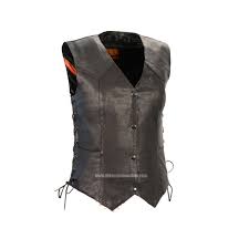 Ladies Motorcycle Lightweight Leather Vest 4 Snaps Side Laces