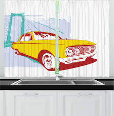 vine car kitchen curtains art with