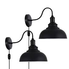 Larkar Dimmable Vintage Wall Lamp Black Industrial Vintage Farmhouse Wall Sconce Lighting Gooseneck Wall Light Fixture With Plug In Cord And On Off