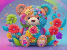 cute teddy bear with many flowers