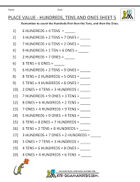 Printable Math Sheets Place Value Hundreds Tens Ones 5