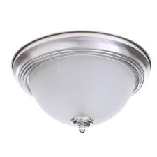 If you re after bright energising lights to get you up and going in the morning or warm dim lighting for you to unwind and relax to at the end of a long day we ve got you covered with our selection of illuminating bulbs. Commercial Electric 13 In 2 Light Brushed Nickel Flush Mount With Frosted Glass Shade 2 Pack Efg8012a Bn The Home Depot