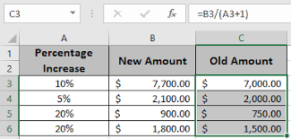 in excel from the percent change