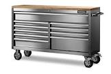 Butcher Block Top Rolling Tool Storage Cabinet w/ 10 Drawers, Stainless Steel, 56-in MAXIMUM