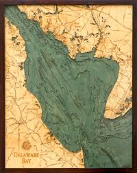 Delaware Bay 3 D Nautical Wood Chart 24 5 X 31 Dark Frame