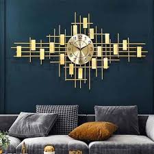 Large Gold Metal Sunburst Wall Clock