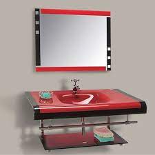 Glass Red Wall Mounted Wash Basin With