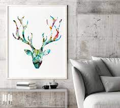Deer Head Antlers Print Deer Painting