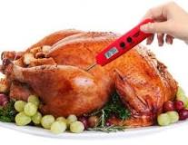 How do you use a meat thermometer in a chicken?