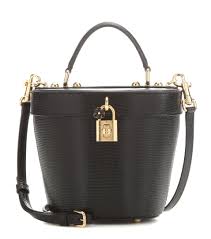 275 Dolce Gabbana Embossed Leather Bucket Bag Black